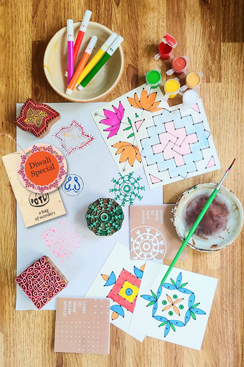 Potli handmade wooden block print craft kit diy rangoli making kit