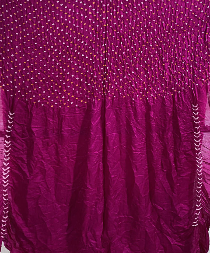 Pink hand printed gajji silk bandhani saree