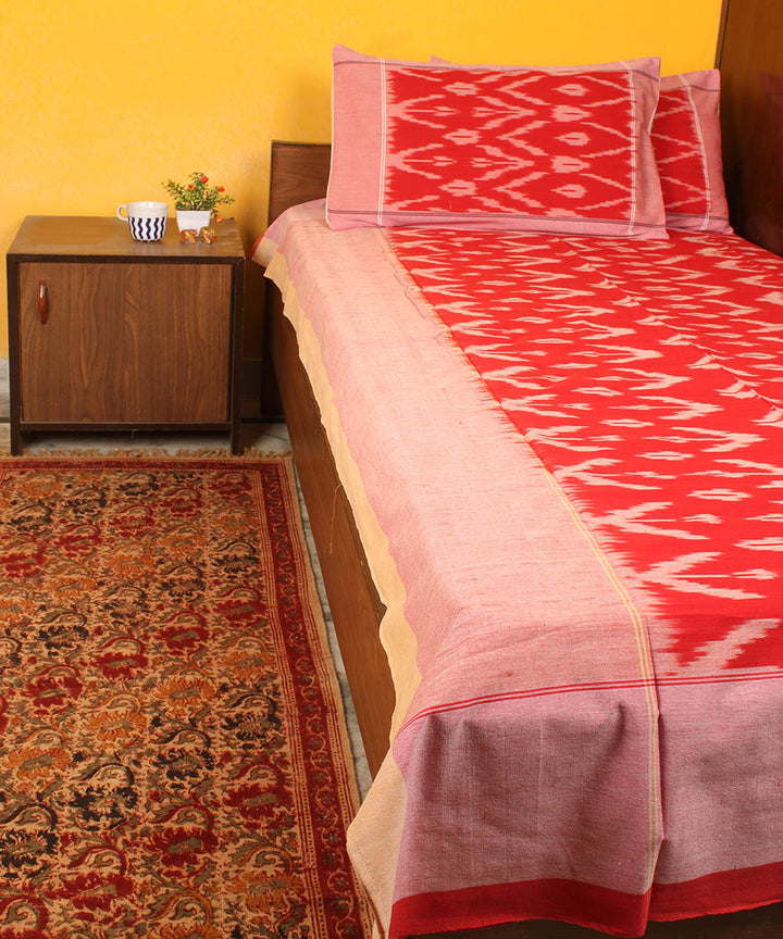 Red cotton handloom pochampally ikat bedsheet