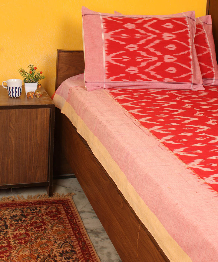 Red cotton handloom pochampally ikat bedsheet