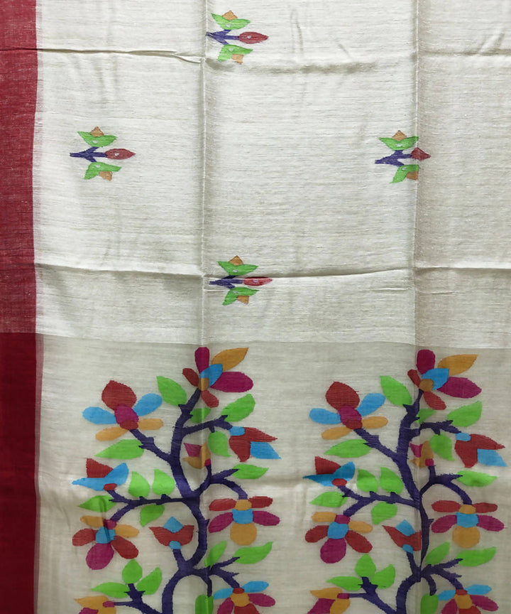 White red handwoven jamdani matka silk saree