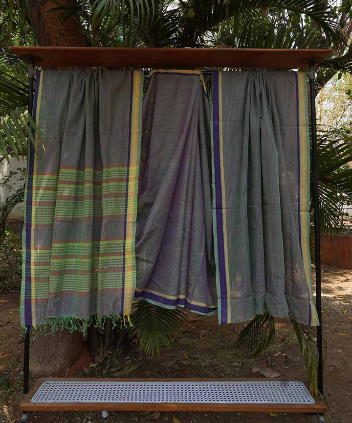 Grey Cotton Handwoven mangalagiri saree