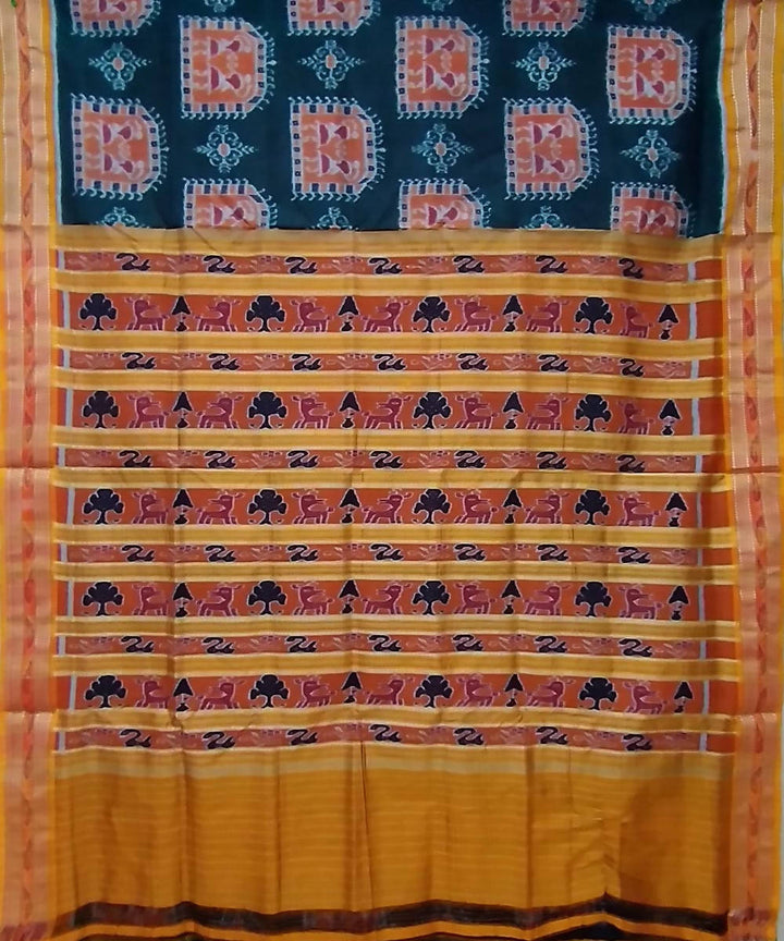 Dark navy blue yellow handwoven silk khandua saree