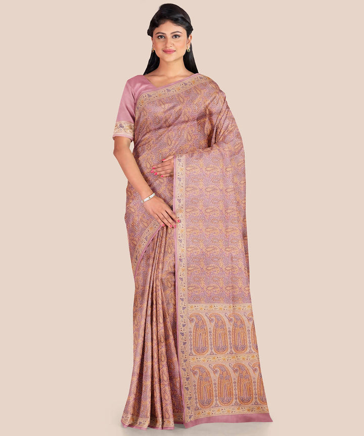 Dark peach handloom silk katan banarasi saree