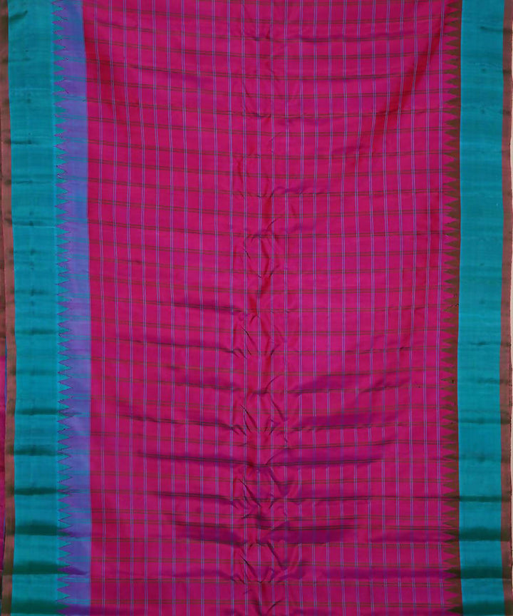pink blue checks handloom gadwal silk saree