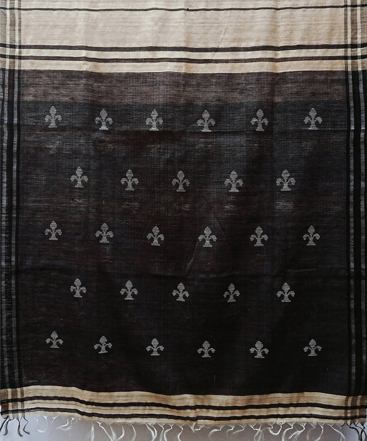 Black beige handwoven extra weft cotton silk saree