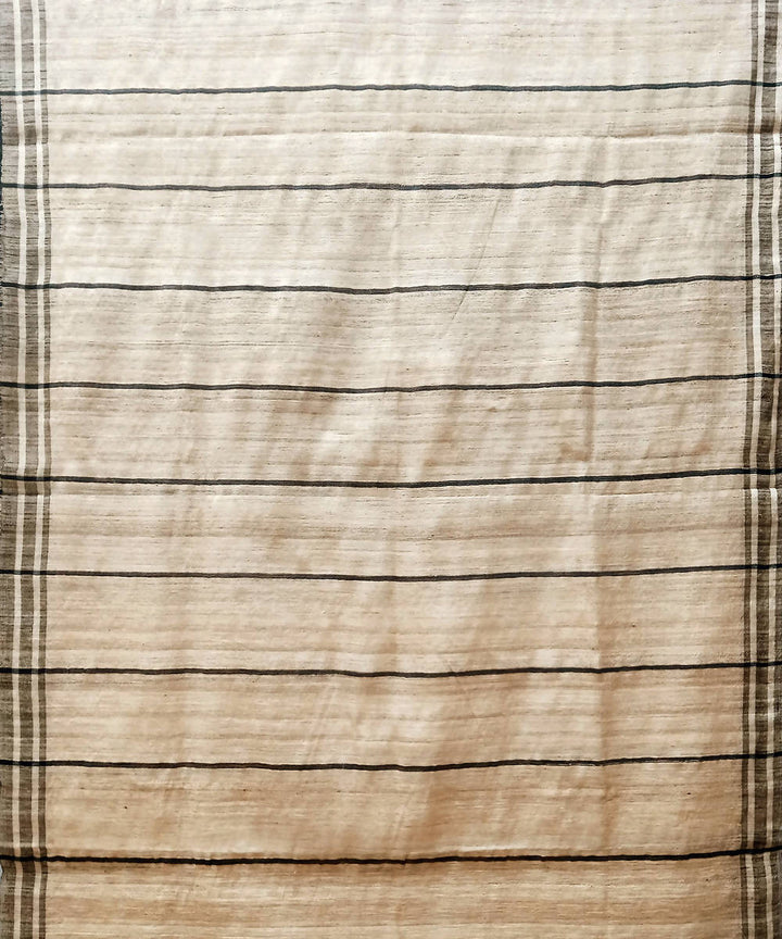 Black beige handwoven extra weft cotton silk saree