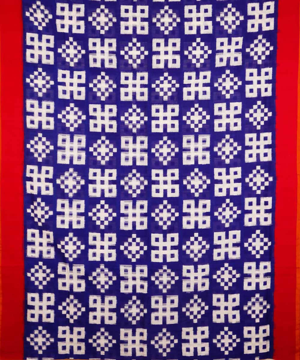 Blue and red handloom cotton double ikat pochampally saree