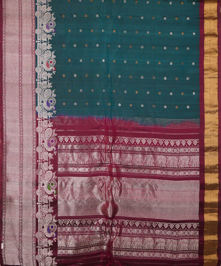 Deep jungle green handwoven silk gadwal saree