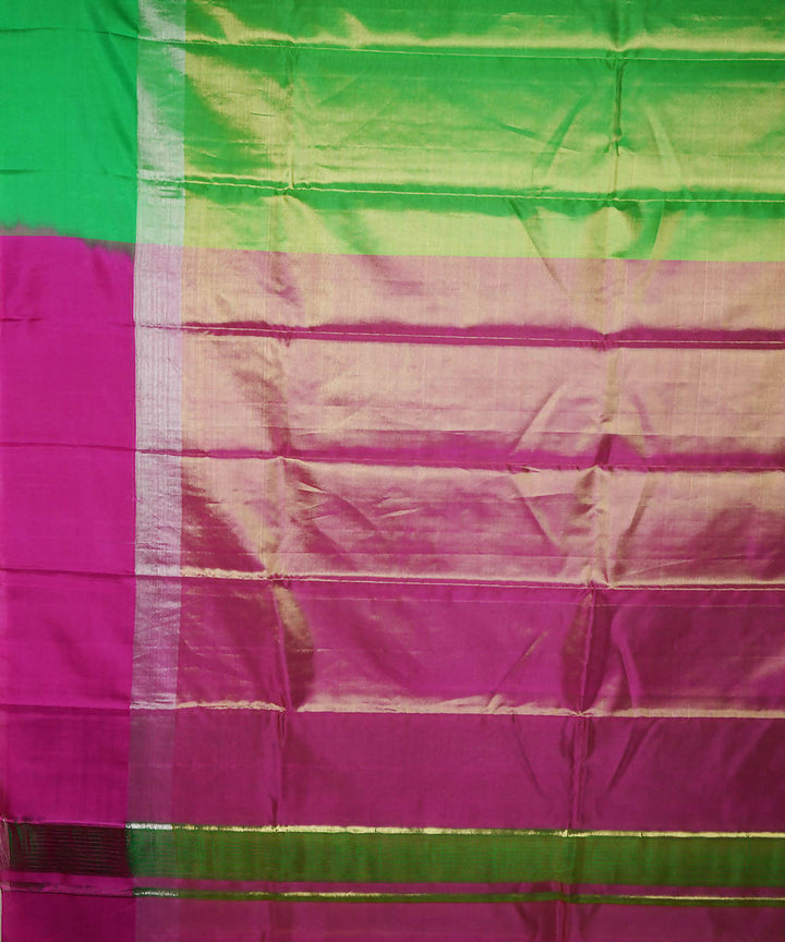Green and purple handwoven silk gadwal saree