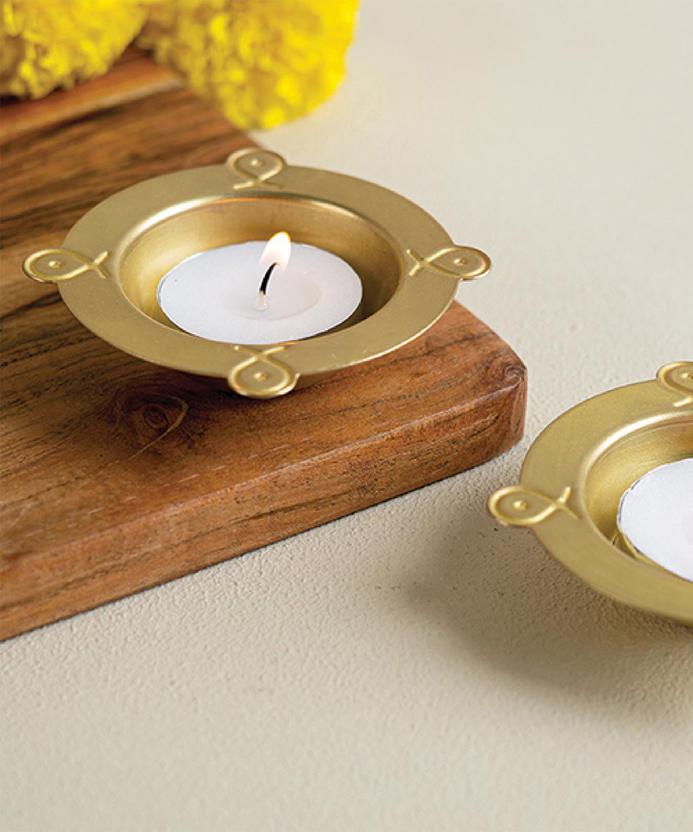 Handmade brass rangoli diwali tealight set