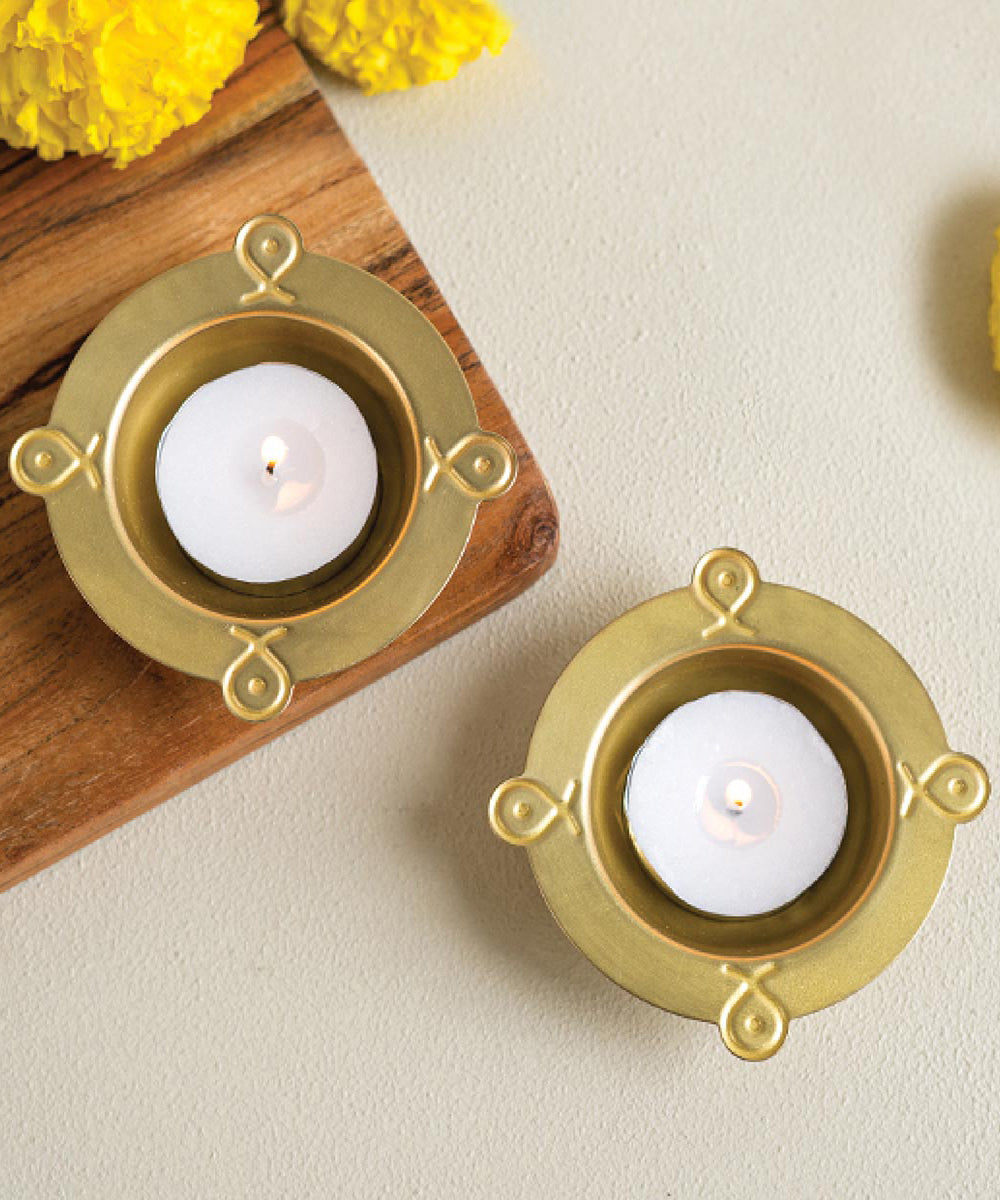 Handmade brass rangoli diwali tealight set