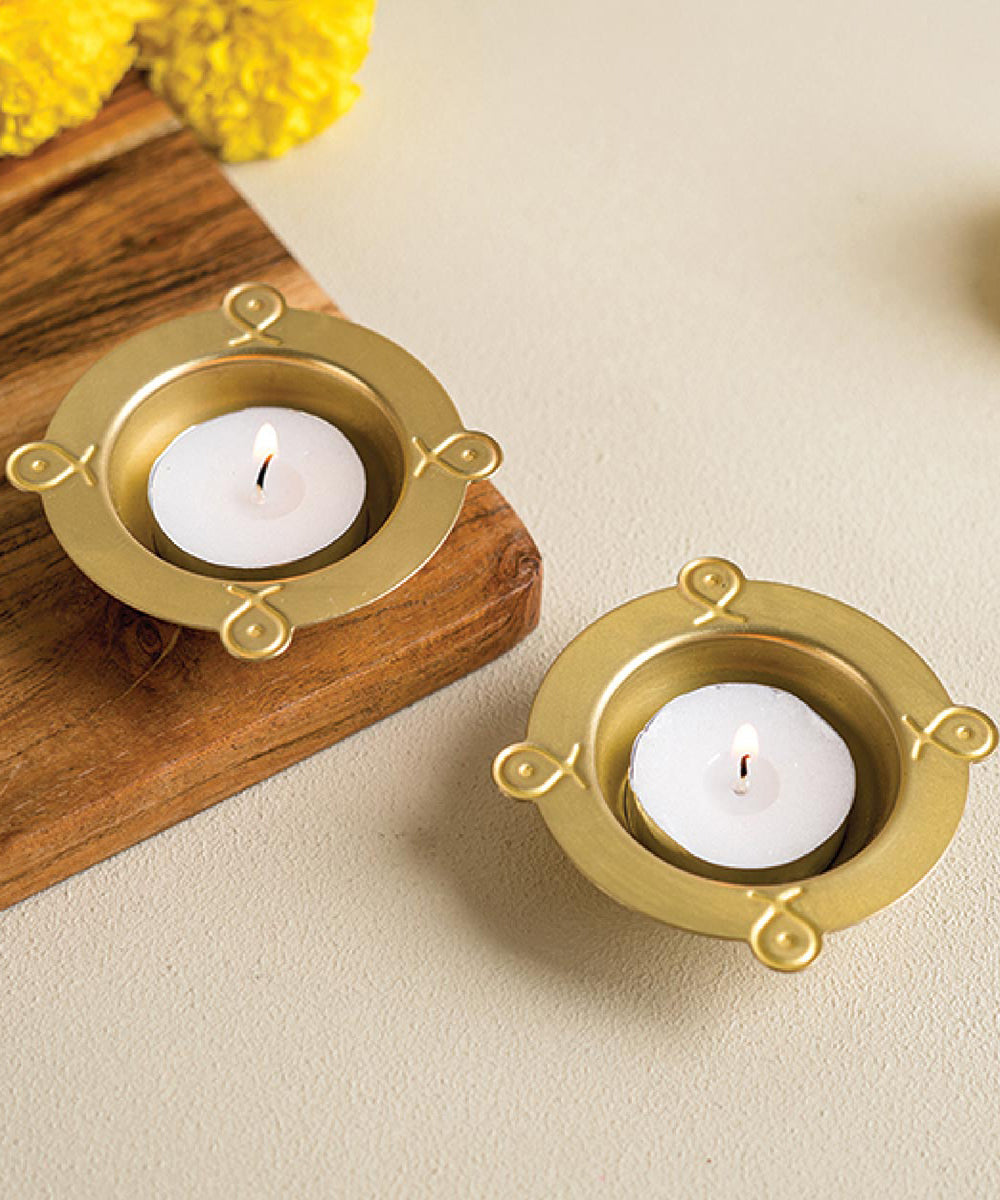 Handmade brass rangoli diwali tealight set