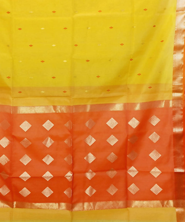 Yellow and orange handloom cotton silk maheshwari saree