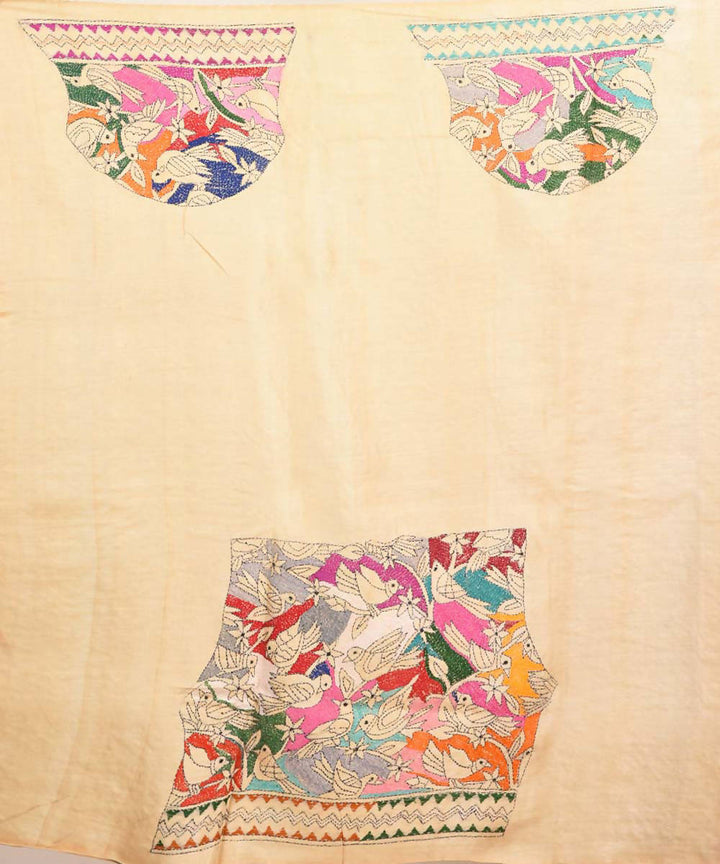 Beige exclusive bengal tasar saree with hand embroidery work
