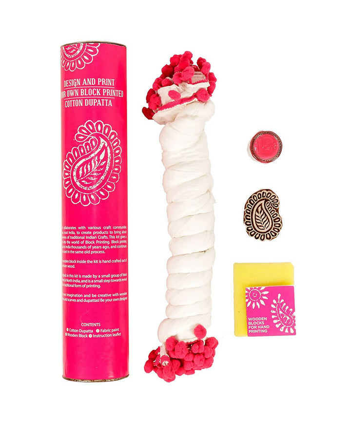 Handmade Wooden Paisley Block Print DIY Craft Kit Dupatta(Pink)