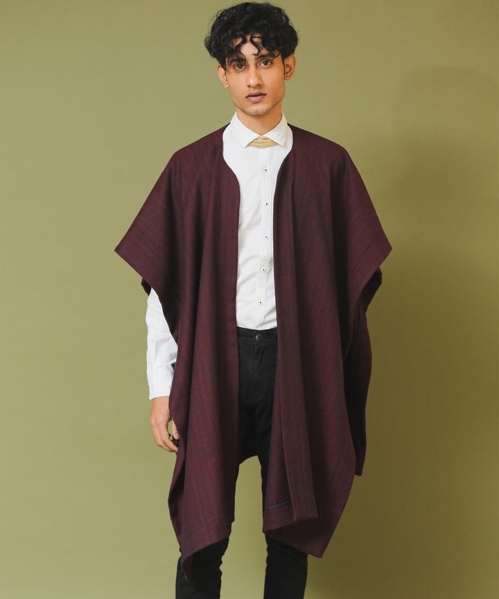 Maroon black handwoven woollen cape