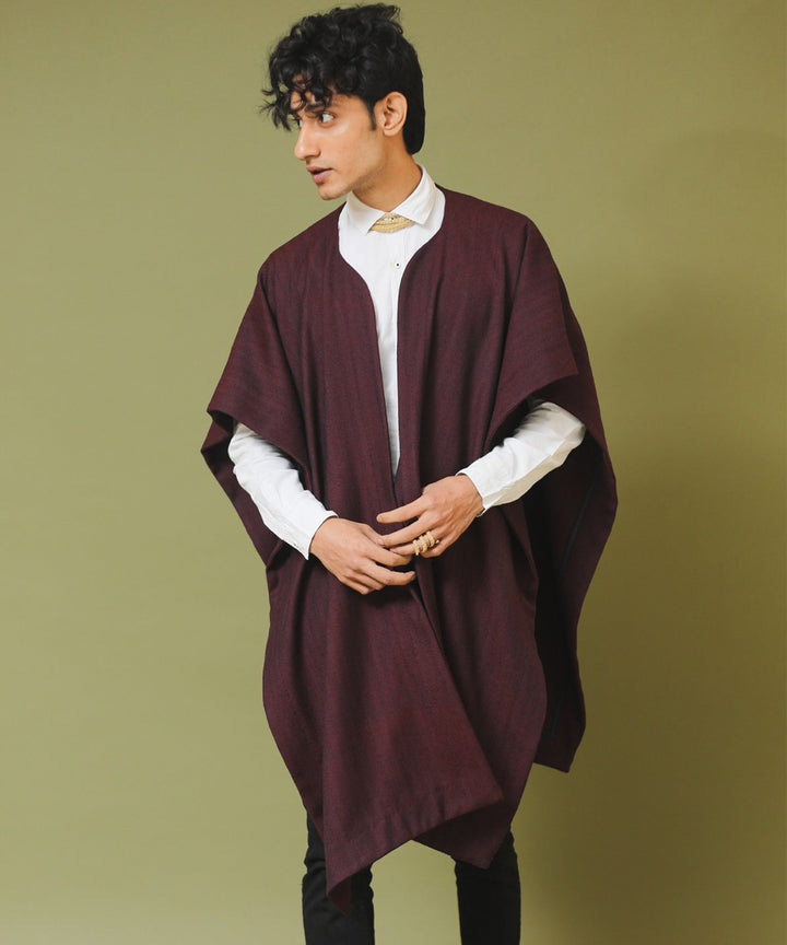 Maroon black handwoven woollen cape