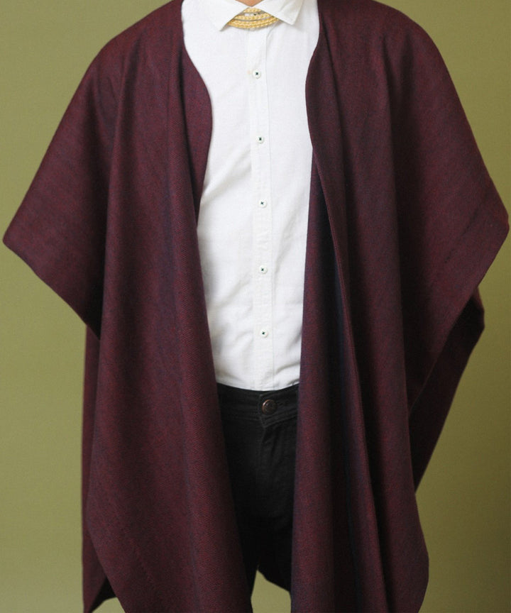 Maroon black handwoven woollen cape