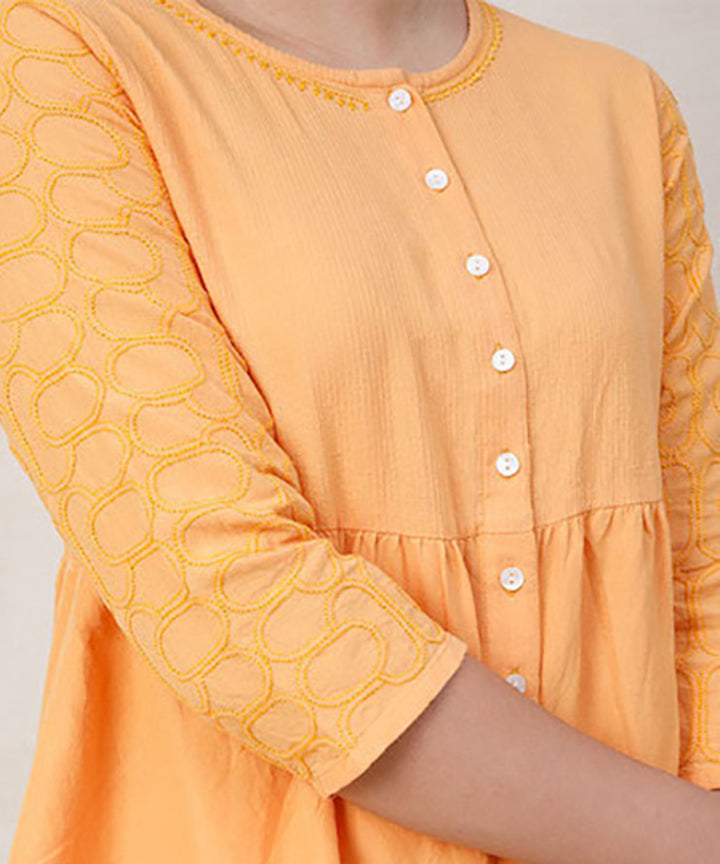 Orange hand embroidered cotton top