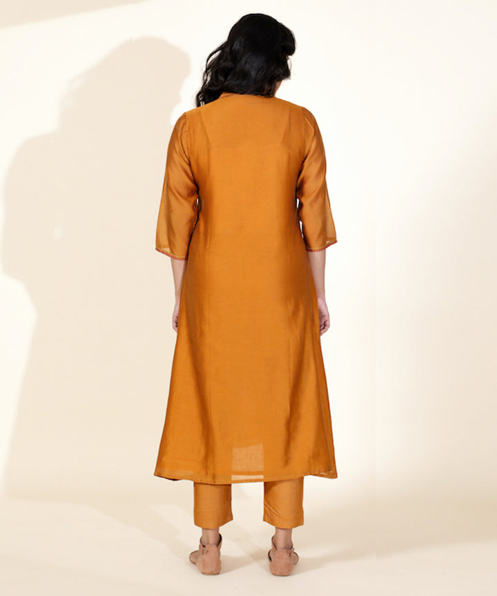 Mustard hand embroidered chanderi cotton silk kurti