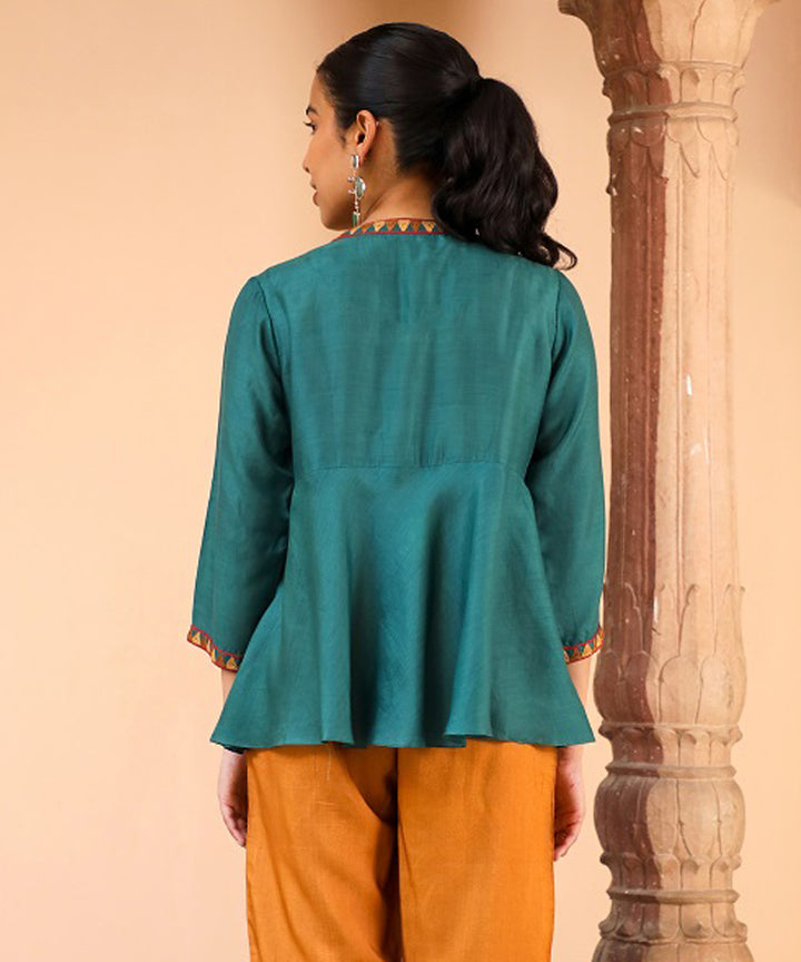 Rangsutra juhi teal green peplum top with crewel embroidery