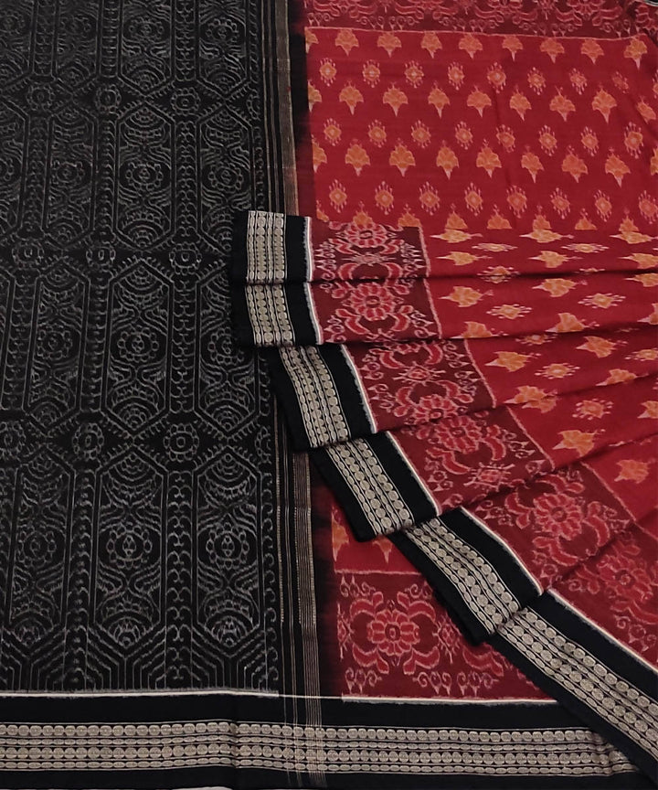 Maroon black cotton handloom sambalpuri saree