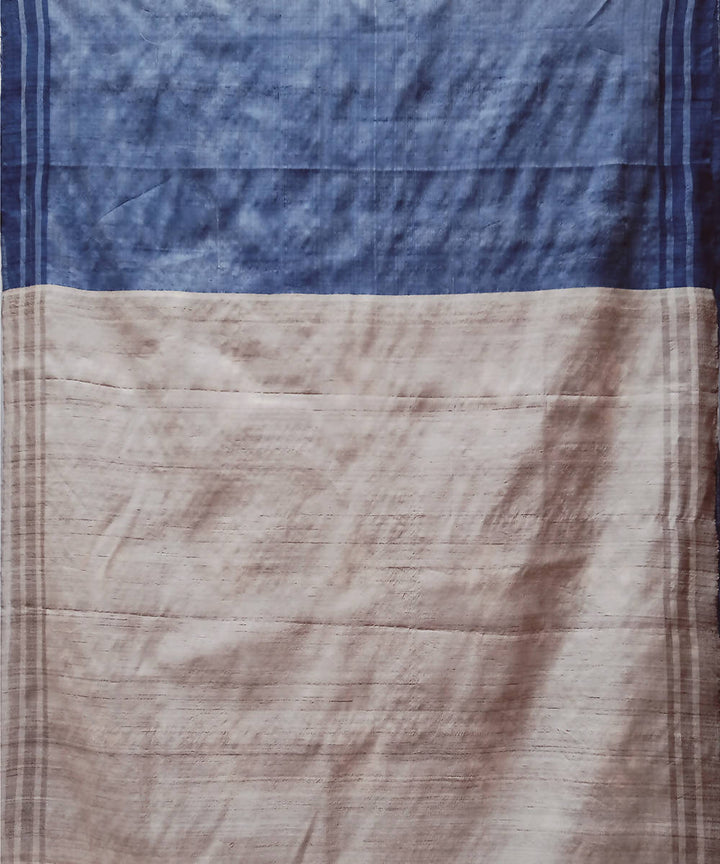 Blue beige handwoven mulberry silk baavanbuti saree