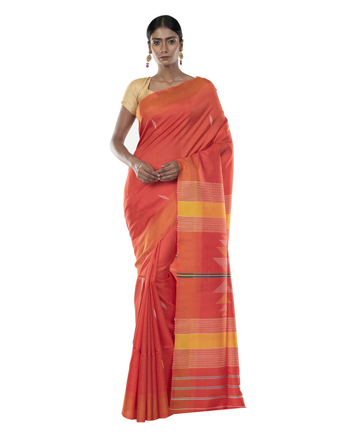 Orange handloom katan bengal silk saree