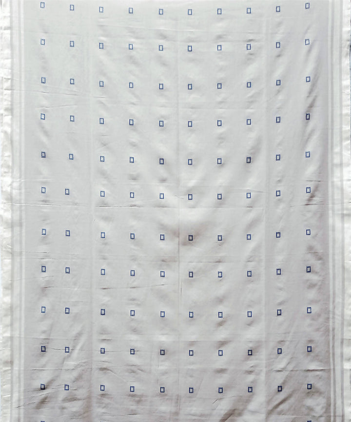 Grey blue handwoven extra weft cotton saree