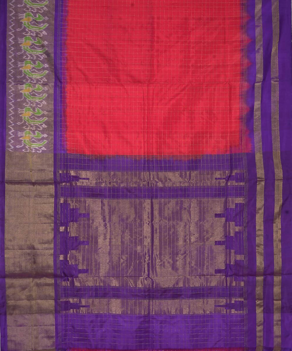 Handloom pink red ikat silk pochampally saree