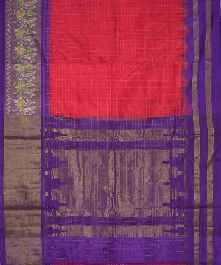 Handloom pink red ikat silk pochampally saree