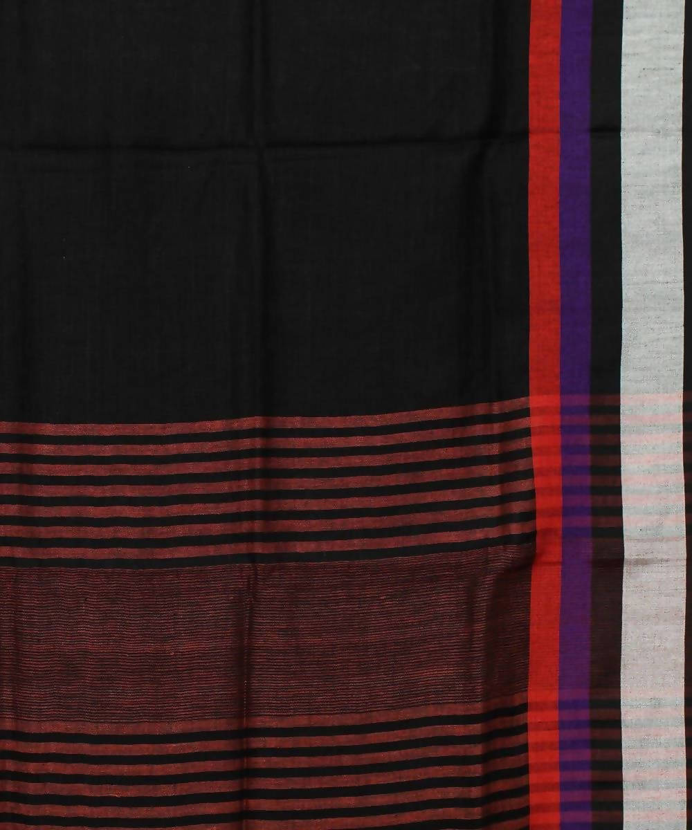 Black with Red Handwoven Linen Saree