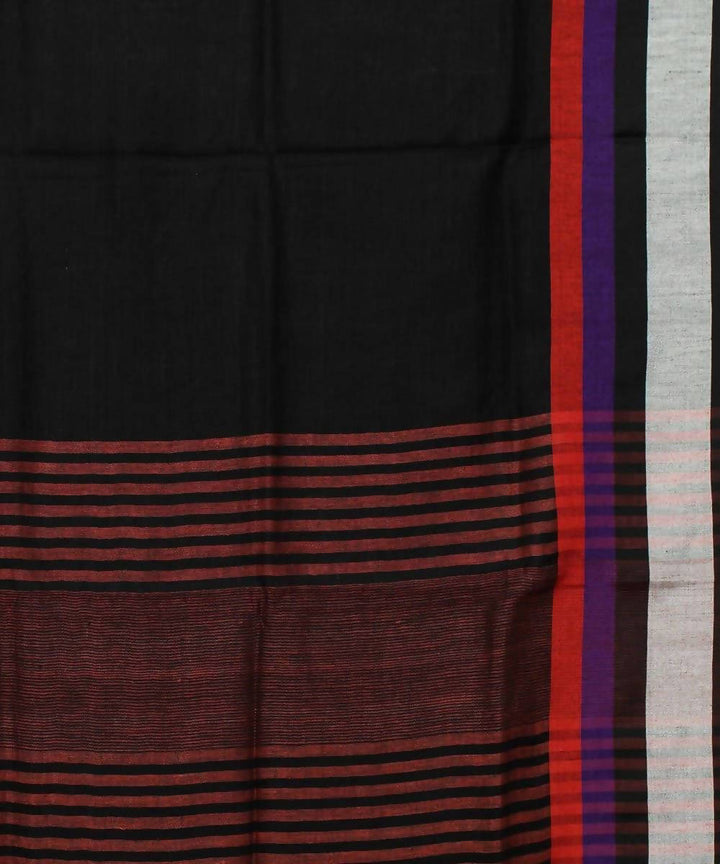 Black with Red Handwoven Linen Saree
