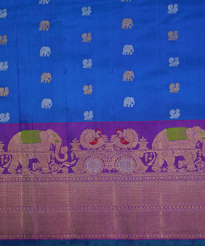 Navy blue handwoven silk gadwal saree