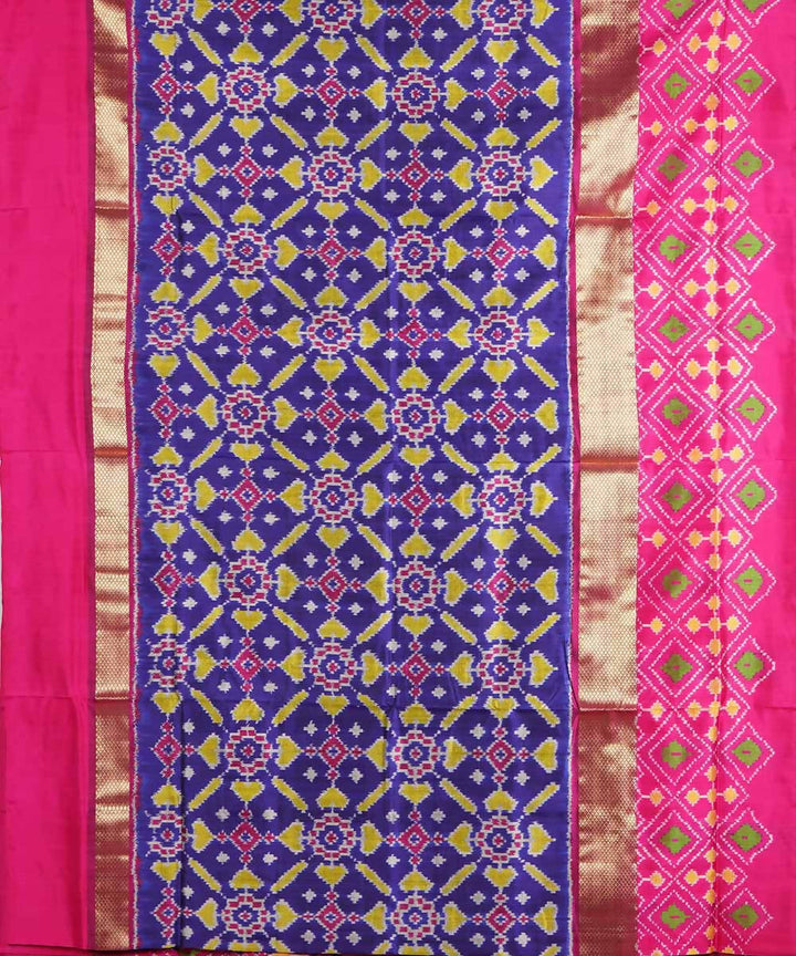 Dark blue handloom silk ikat pochampally saree