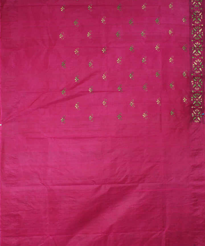 Amaranth purple tussar silk hand embroidery kantha stitch saree