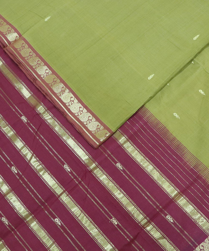 Khaki green handloom cotton bandar saree
