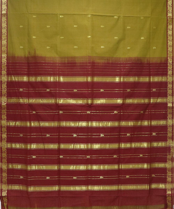 Khaki green handloom cotton bandar saree
