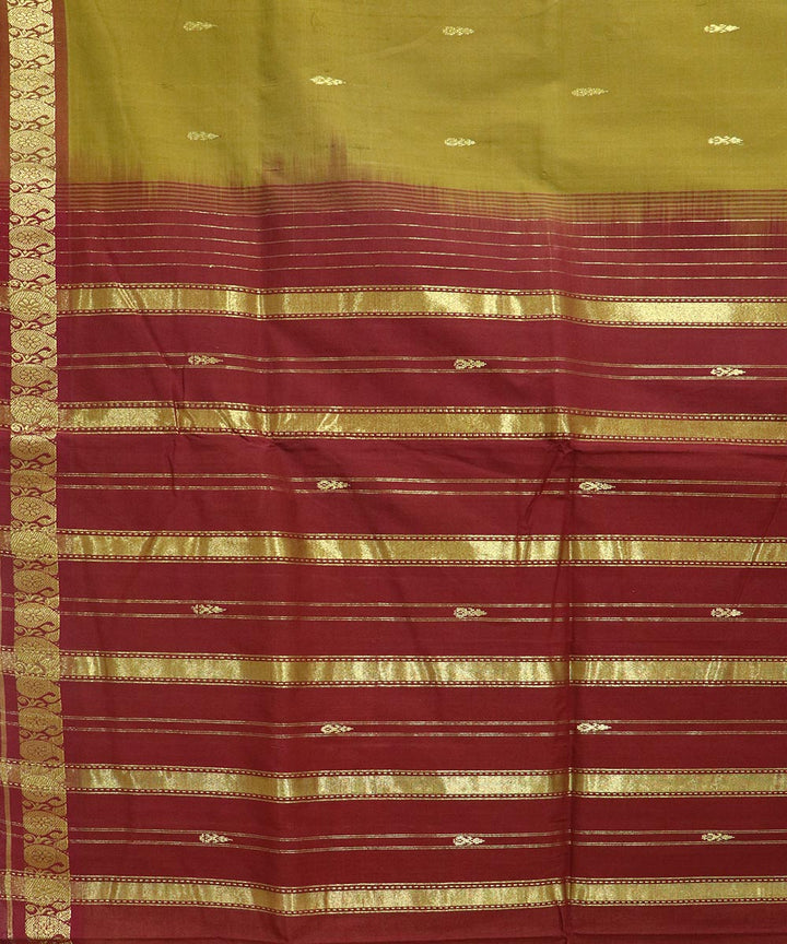 Khaki green handloom cotton bandar saree
