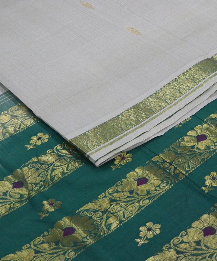 Grey and green handloom cotton bandar saree
