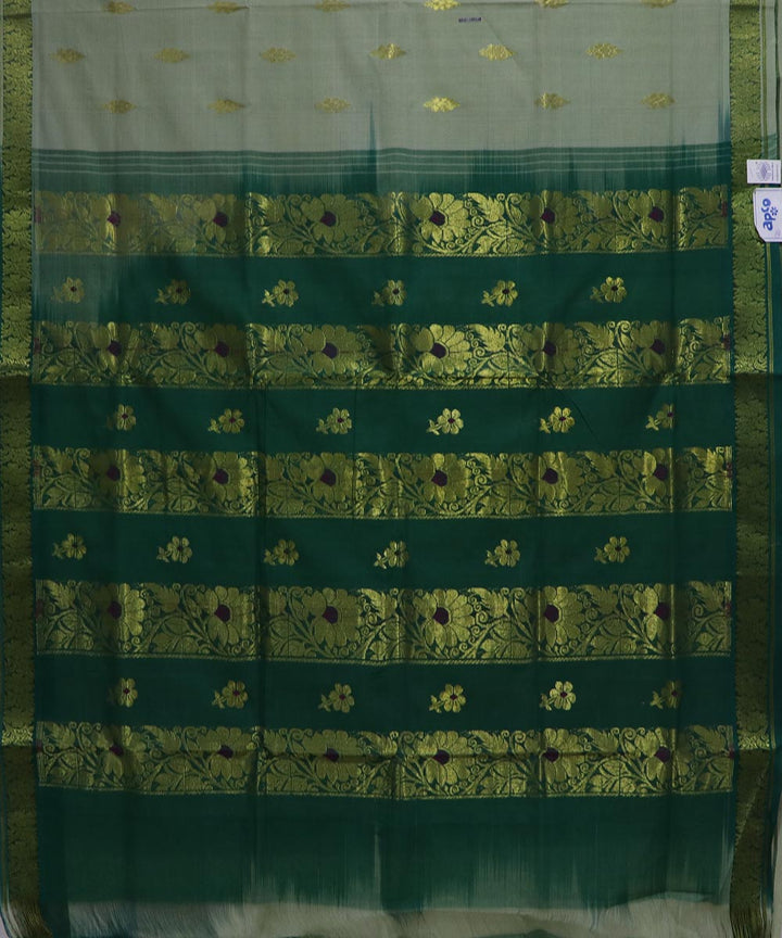 Grey and green handloom cotton bandar saree