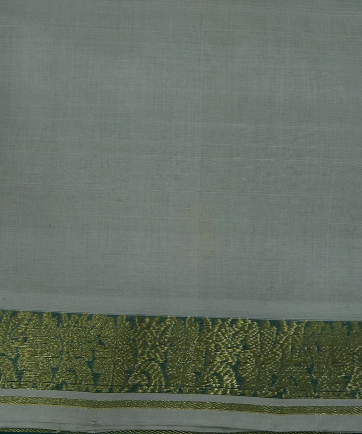 Grey and green handloom cotton bandar saree