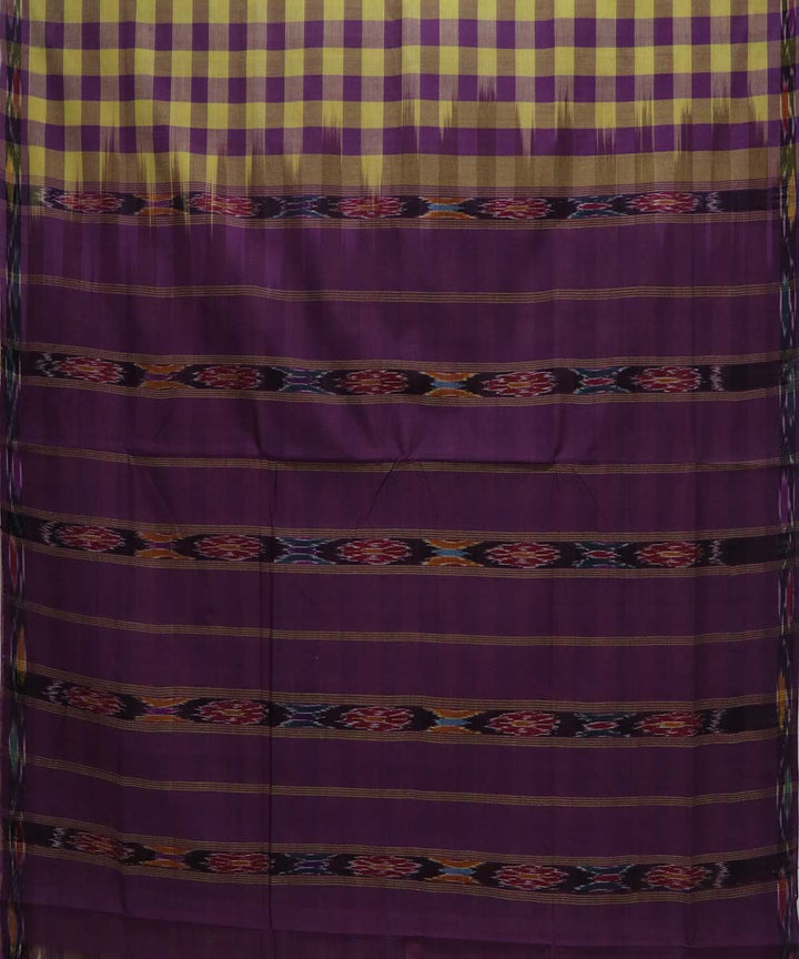 Purple yellow checks handloom cotton bandar saree