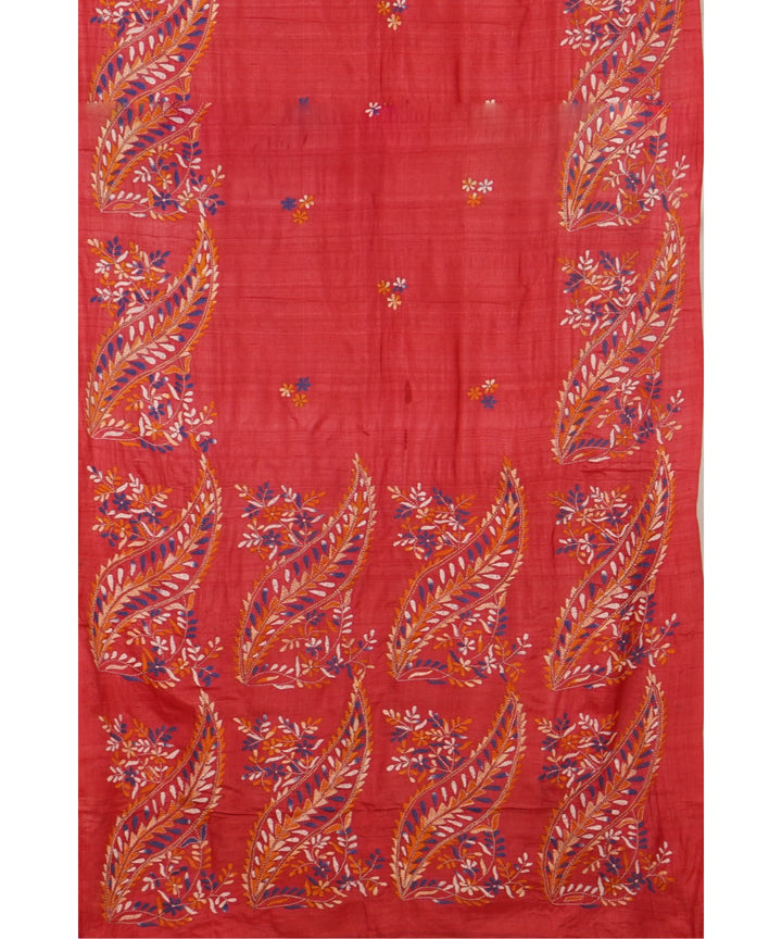 Tantuja red handloom cotton hand embroidery kantha stitch saree