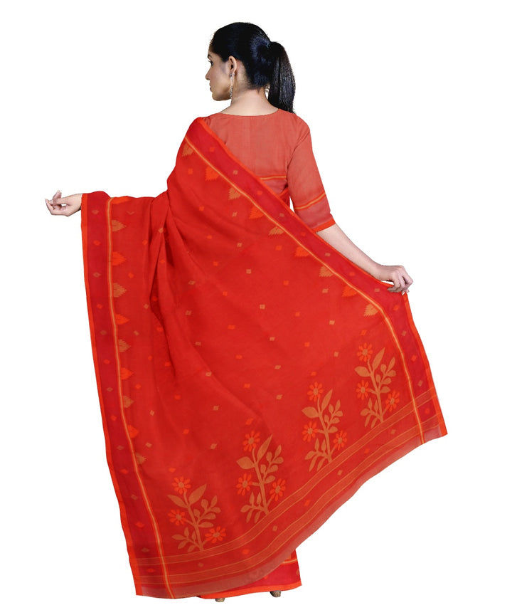 Tantuja red handloom cotton jamdani saree