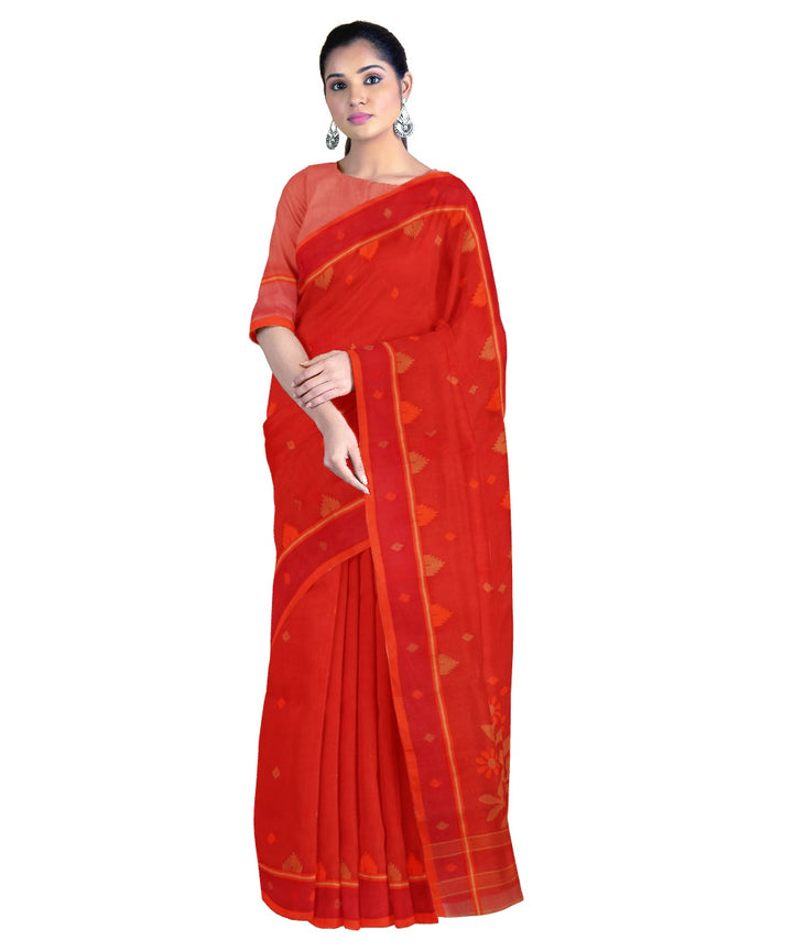 Tantuja red handloom cotton jamdani saree