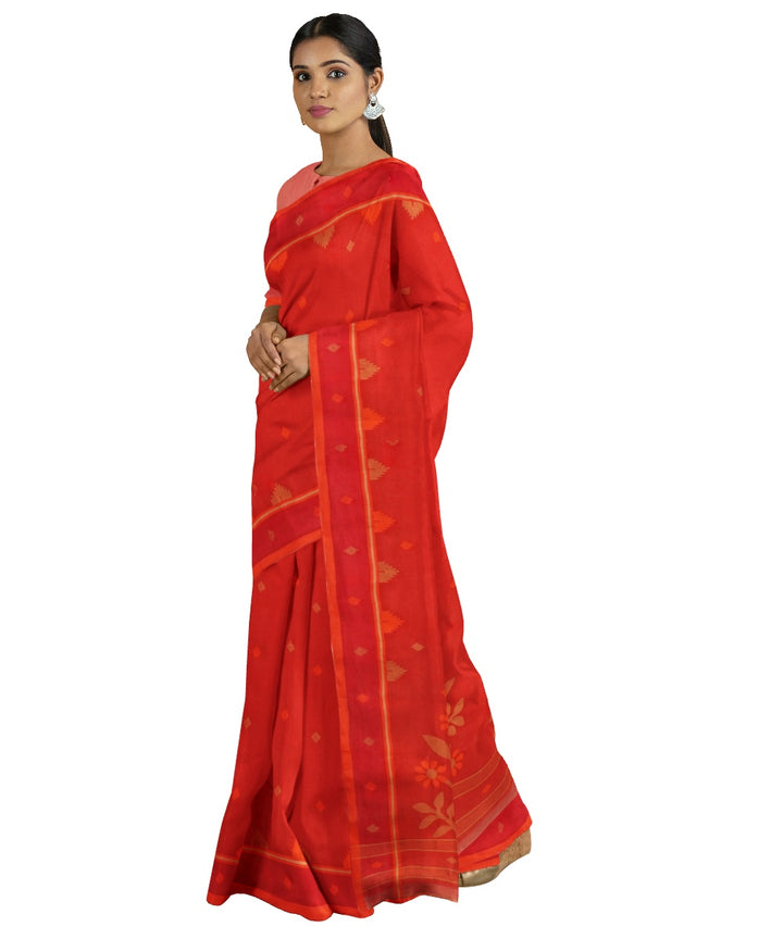 Tantuja red handloom cotton jamdani saree