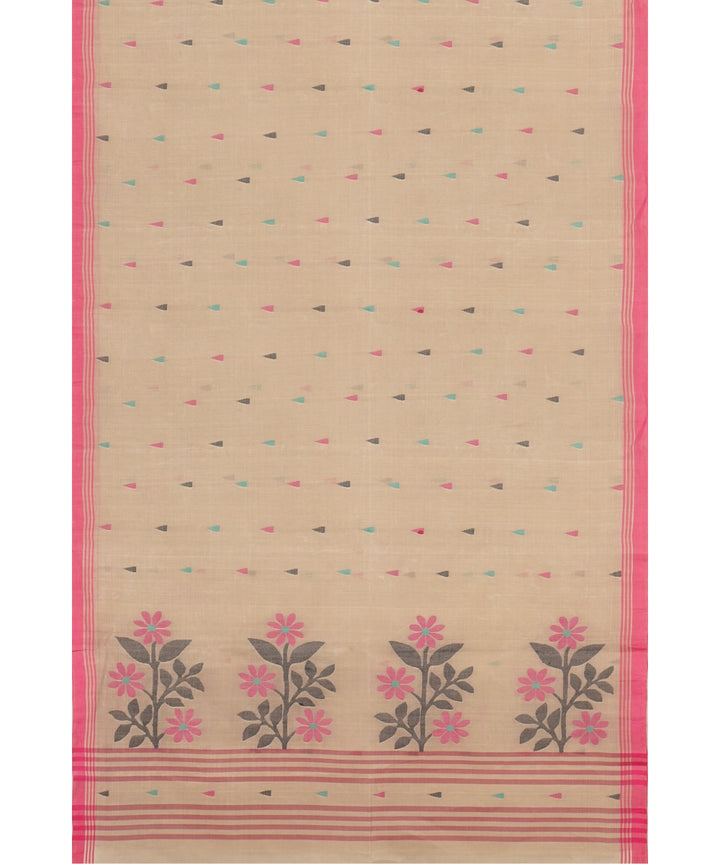 Tantuja brown beige handloom cotton jamdani saree