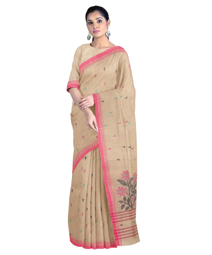 Tantuja brown beige handloom cotton jamdani saree